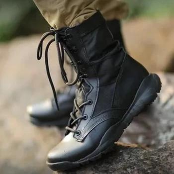 Мужские военные ботинки Легкие дышащие тактические боевые ботинки на шнуровке с круглым носком, походные ботинки с толстым дном, Botas Hombre