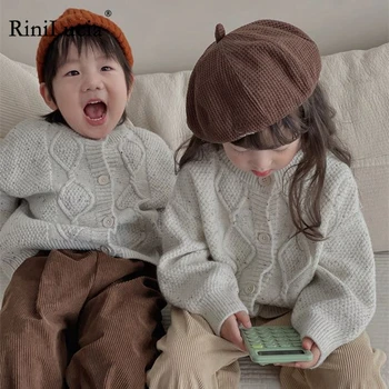 RiniLucia 2023, Новый детский теплый свитер, пальто, осень-зима, Свитера для маленьких мальчиков и девочек, кардиган с длинными рукавами, верхняя одежда