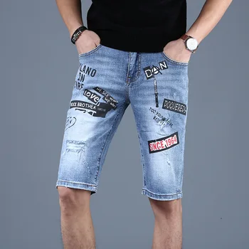 Высококачественные Стильные и удобные мужские джинсы в стиле хип-хоп с буквенным принтом, роскошный дизайн, тонкие шорты для лета, короткие джинсы из денима