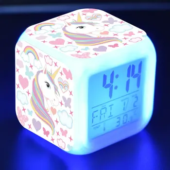 Будильник с единорогом, светодиодные цифровые часы, 7 цветов, меняющий свет, ночные светящиеся Детские Настольные часы despertador unicornio, подарок для детей