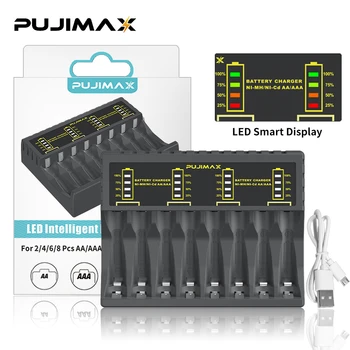 PUJIMAX 8 Слотов LED Smart 1.2V AA AAA Зарядное Устройство Для NI MH NI-CD Аккумуляторной Батареи Интеллектуальный USB-Вход Зарядное Устройство