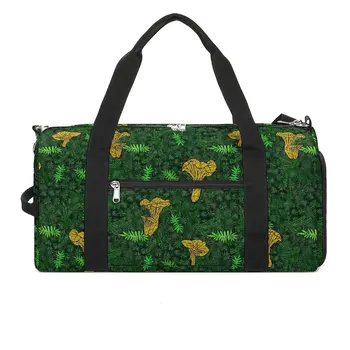 Спортивная сумка из лисичкового мха с принтом зеленых листьев, дорожные тренировочные спортивные сумки, мужские и женские дизайнерские большие сумки для фитнеса, водонепроницаемые сумки
