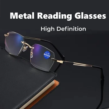 Роскошные очки для чтения в металлической оправе, квадратные синие светозащитные очки для мужчин, женские Модные очки по рецепту, Очки + 4.0