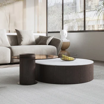 Роскошный журнальный столик, круглый журнальный столик из матовой каменной доски, низкий столик, комбинированная домашняя минималистичная дизайнерская мебель Muebles для дома