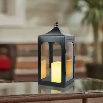 Наружный фонарь на Батарейках из черного Металла со съемной светодиодной свечой 12 дюймов
