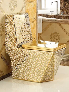 Бытовой сливной золотой сифон для унитаза, водосберегающий унитаз в европейском стиле, цветной керамический квадратный унитаз с бриллиантами