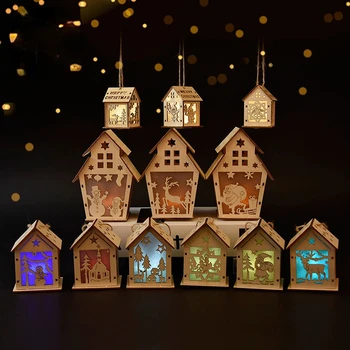 Рождественский Фонарь со светодиодной подсветкой, Деревянный дом, Веселые Рождественские украшения для дома 2022 Navidad, Украшения для Рождественской елки, Рождественские Подарки