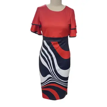 Платье с неправильным геометрическим рисунком, стильное женское офисное платье-футляр с расклешенным рукавом и неправильным геометрическим принтом для современных