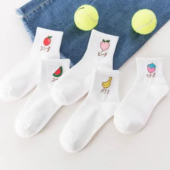 Носки для женщин, милые Простые носки с мультяшным фруктовым принтом, модные универсальные Японские спортивные носки Kawaii в тюбике, хлопковые носки 1B102
