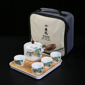 Керамическая чайная чашка для Пуэра Фарфоровый Китайский Чайный набор кунг-фу с чаем и заваркой, вращающийся на 360 градусов, ， Портативный чайный набор для путешествий