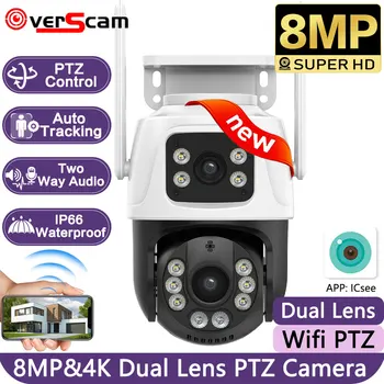 8-мегапиксельная IP-камера 4K PTZ WiFi для защиты умного дома с двухобъективным экраном ночного видения с автоматическим отслеживанием камеры видеонаблюдения