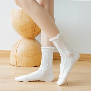 Белые носки, женские милые японские носки Jk, кружевные летние тонкие кружевные носки Four Seasons средней длины