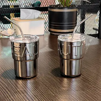Кофейная чашка объемом 420 МЛ с соломинкой Стеклянная кружка Креативная Кружка Чашки для воды Термос Кофе Процесс гальванического покрытия Стеклянная чашка