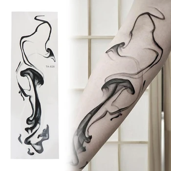 Водонепроницаемая наклейка с временной татуировкой, черный Абстрактный дизайн, Китайская Поддельная татуировка с водой и чернилами, флеш-тату, боди-арт для женщин и мужчин