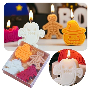 Фестивальная свеча на Хэллоуин, дизайн скелета тыквы с приятными ароматами, украшения на Хэллоуин, Маленький праздничный подарок