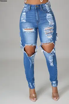 Женские Обтягивающие джинсы с высокой талией, рваные джинсовые брюки, джинсы с подтяжкой ягодиц, Летняя уличная одежда, Облегающие брюки Penicl