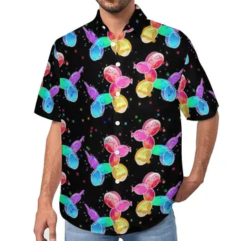 Рубашка для отпуска с воздушным шаром, летние повседневные рубашки с собаками и животными, мужская уличная одежда, блузки с коротким рукавом, топ с рисунком Плюс Размер