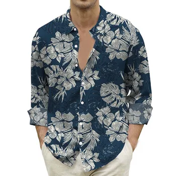 Новая мужская повседневная блузка, тонкие дышащие блузки на пуговицах, верхняя рубашка с цветочным принтом, мужская одежда, осенние мужские рубашки с длинным рукавом