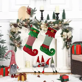 Подарочный чулок с эльфом, Рождественский подарочный носок, Многоразовые Рождественские чулки с эльфом, Очаровательные вместительные праздничные украшения, пакеты для конфет на Рождество