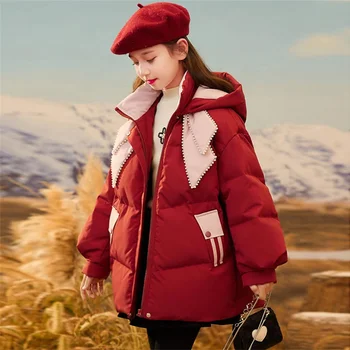 2023 Новая зимняя подростковая длинная куртка для девочек, сохраняющая тепло, Ветровка с капюшоном, пальто для девочки, детская верхняя одежда с меховым воротником