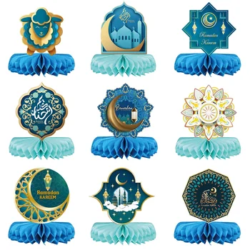 Настольный бумажный веер для тематической вечеринки из 9 предметов, сотовый шар, украшение в виде Луны и звезды для вечеринок в Рамадан