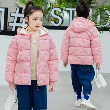Пуховое пальто для девочек, куртка, хлопковый ветрозащитный зимний костюм 2023, Привлекательная теплая утепленная бархатная зимняя лыжная одежда больших размеров, детская одежда