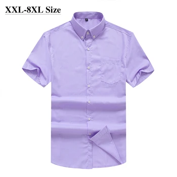 Большой Размер 10XL 8XL 7XL Мужская Летняя Свободная Рубашка С Коротким Рукавом Классический Деловой Однотонный Удобный Мягкий Мужской Фиолетовый