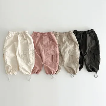 Детские брюки-карго от 0 до 3 лет, осенние Корейские повседневные Спортивные брюки для малышей, простые Однотонные хлопковые брюки для маленьких мальчиков и девочек