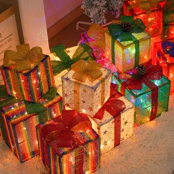 3шт Рождественская Светящаяся Подарочная коробка Со светодиодной подсветкой Подарочные коробки, украшения под Рождественскую елку, Декор для домашней тематической вечеринки