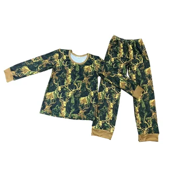 Бутик Рождественской пижамы Outftis, комплекты детских пижам с камуфляжным принтом зеленого оленя