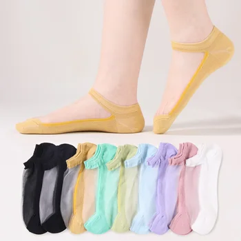 Женские летние прозрачные носки-лодочки, дышащие невидимые носки до щиколотки, тонкий хрустальный носок, однотонные короткие носки-тапочки, носки