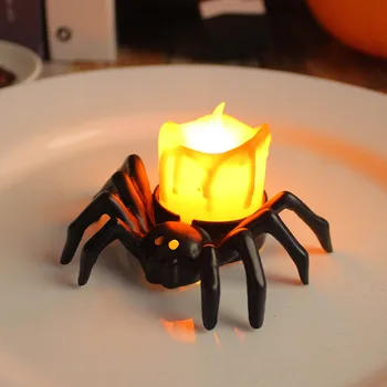 Halloween Spider Tealights Жуткие Электрические Мерцающие Поддельные Свечи для Декора Вечеринки на Хэллоуин Беспламенные Светодиодные Свечи на Хэллоуин