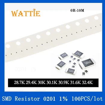 SMD резистор 0201 1% 28,7K 29,4K 30K 30,1K 30,9K 31,6K 32,4K 100 шт./лот микросхемные резисторы 1/20 Вт 0,6 мм *0,3 мм