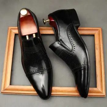 Мужские лоферы с острым носком, кожаные туфли из натуральной кожи, элегантные повседневные туфли для свадебной вечеринки, коричневые, черные офисные туфли для мужчин