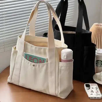 Женская холщовая сумка через плечо Эко-многоразового использования в полоску, простая однотонная сумка большой емкости, повседневная простая сумка для студента