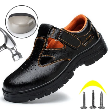 Рабочие сандалии, мужская и женская защитная обувь со стальным носком, Летние дышащие рабочие ботинки, кожаная защитная обувь, защита от проколов