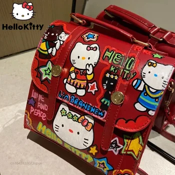 Sanrio Hello Kitty, Граффити, Милые рюкзаки, Женские мультяшные Квадратные Красные сумки, Эстетическая сумка через плечо Y2k, Школьный ранец в японском стиле.