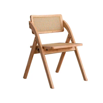 Ротанговое кресло из массива дерева в скандинавском стиле, Складной стул из ротанга в стиле Ins, Переносной Складной стул из ротанга для отдыха