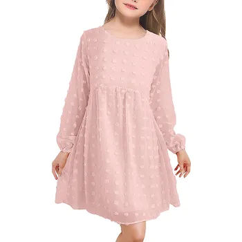 Жаккардовое платье принцессы для маленьких девочек, весна-осень, однотонные детские платья для девочек в корейском стиле с длинным рукавом, лето 2023, Новинка