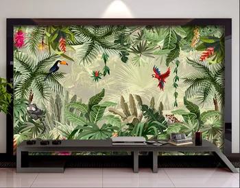 Индивидуальные мультяшные настенные обои, нарисованные от руки листья животных, обои для детской комнаты, обои для внутренней стены
