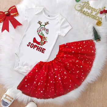 Индивидуальный комплект рождественского платья для маленьких девочек с надписью Red Tutu Cake Dresses + комбинезон для девочек, праздничная одежда, комбинезон