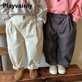 Весенне-осенние вельветовые брюки в стиле ретро для девочек и мальчиков, Однотонные Мягкие свободные повседневные брюки, детская одежда для детей 1-8 лет E91099
