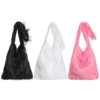 Женская пушистая сумка-ранец, модная пушистая сумка большой емкости, однотонная теплая женская модная сумка для девочек