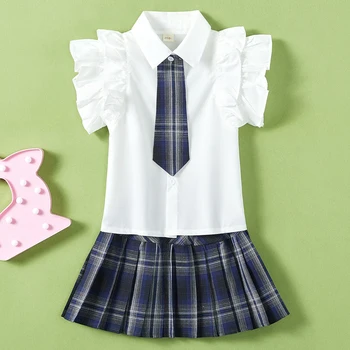 Летняя школьная форма, детский опрятный костюм для девочек, комплект одежды, рубашка с короткими рукавами для подростков, детские костюмы 6, 8, 10, 12 лет