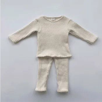 Весенние комплекты одежды для малышей, вязаные свитера для девочек и мальчиков, топы + леггинсы, брюки, детские пижамы, детское термобелье для детей от 0 до 5 лет
