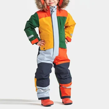 Детский лыжный комбинезон, лыжный костюм Для мальчиков и девочек, осенне-зимняя ветрозащитная теплая флисовая куртка, брюки, Детский лыжный костюм для сноуборда