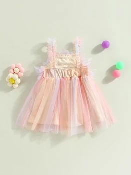Тюлевое платье для маленьких девочек, платье-пачка контрастного цвета, украшенное 3D цветами, без рукавов, идеально подходит для вечеринок и принцесс