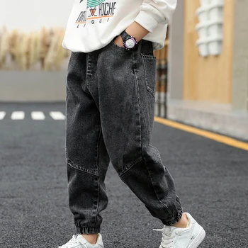 Новые джинсы для мальчиков 2023 года, черные осенне-зимние брюки из 100% хлопка, джинсовые брюки