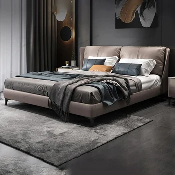Кровать итальянская минималистская кожаная кровать 1,8 м современная минималистская спальня для хранения вещей двуспальная кровать главная спальня