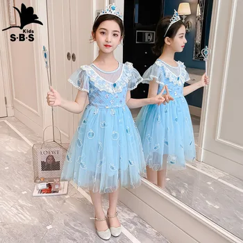 Сетчатое платье принцессы для девочек 2023, новое детское милое модное платье с короткими рукавами